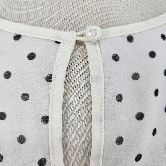 Talbots Blouse Off White Polka Dot Gathered Long Sleeve Keyhole Top Petite PL - Picture 5 of 9